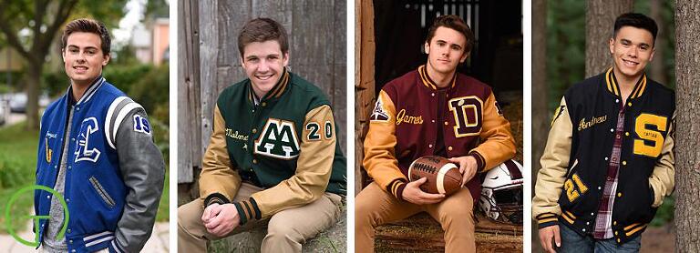 Senior picture tip - wear varsity jackets that represent your style like the seniors posed here