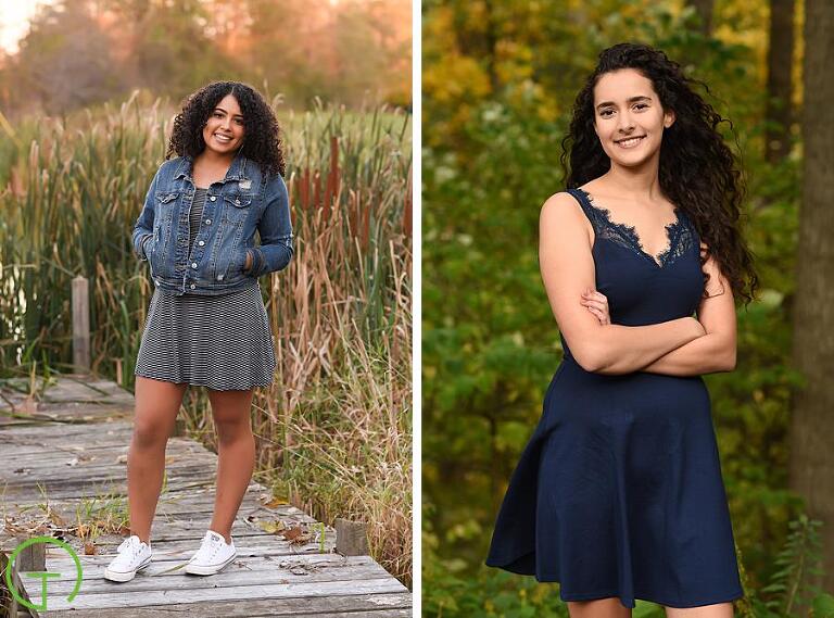 two senior girls pose in a wooded area for their senior pictures